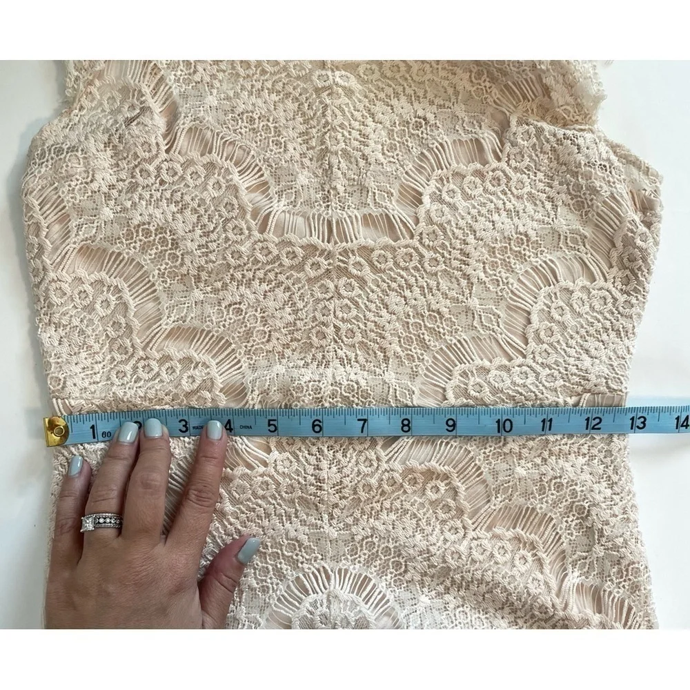 Free People Intimately Feminine Peek A Boo Lace Overlay Dress Cream Off White XS